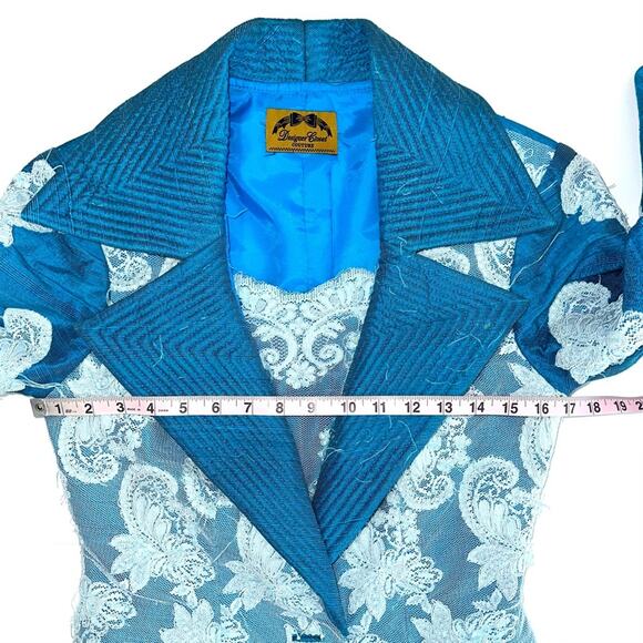 Vintage Custom Blue Lace Appliqué Blazer - Picture 7 of 15